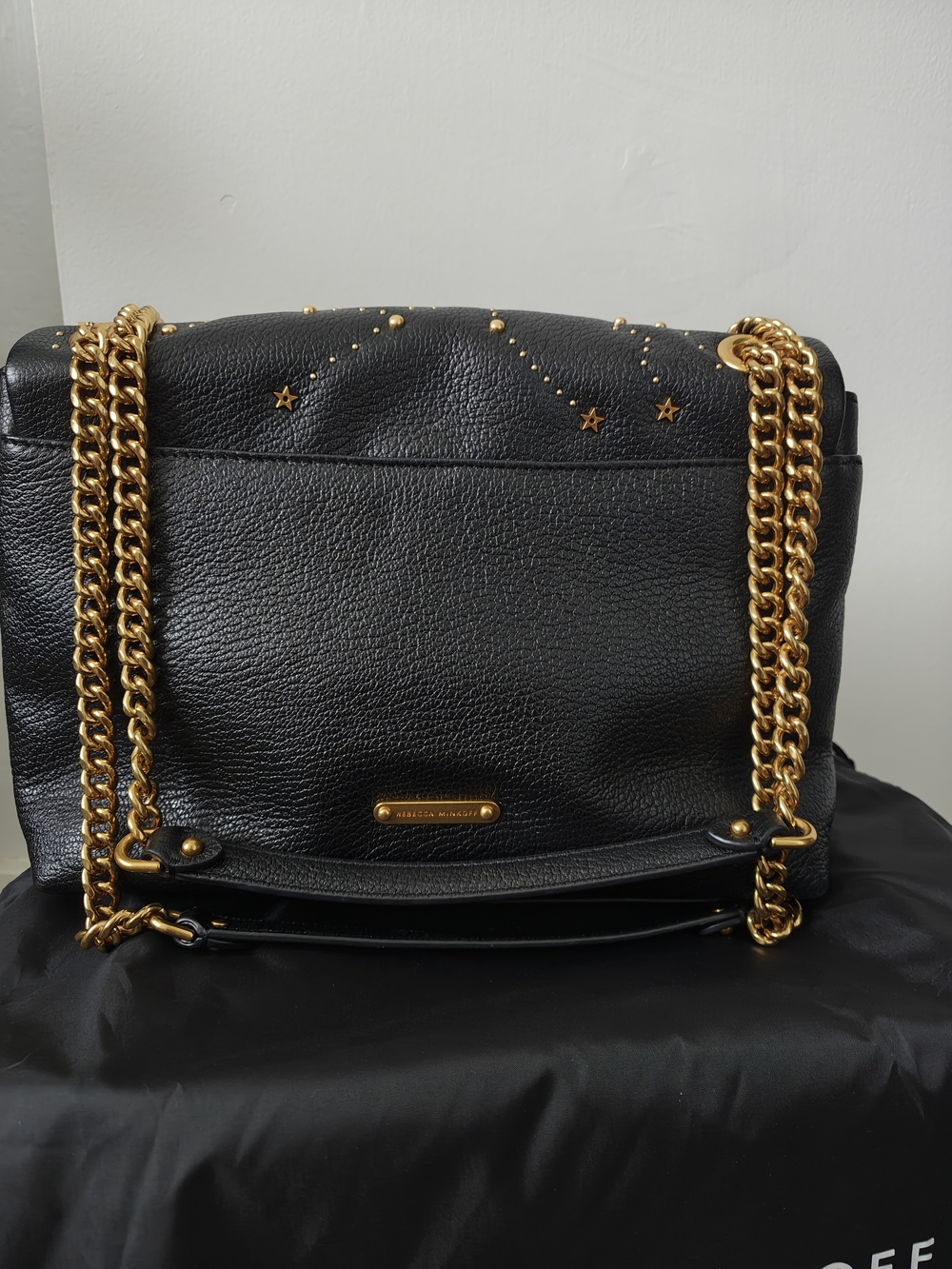 Rebecca Minkoff Black Leather Edie Flap Shoulder Bag with Celestial Studs - Picture 3 of 10